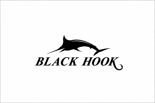 Black marlin silhouette logo above the words 'BLACK HOOK' on a plain white background.