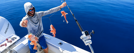 Deep drop fishing with electric reel and multi-hook bottom fishing rig