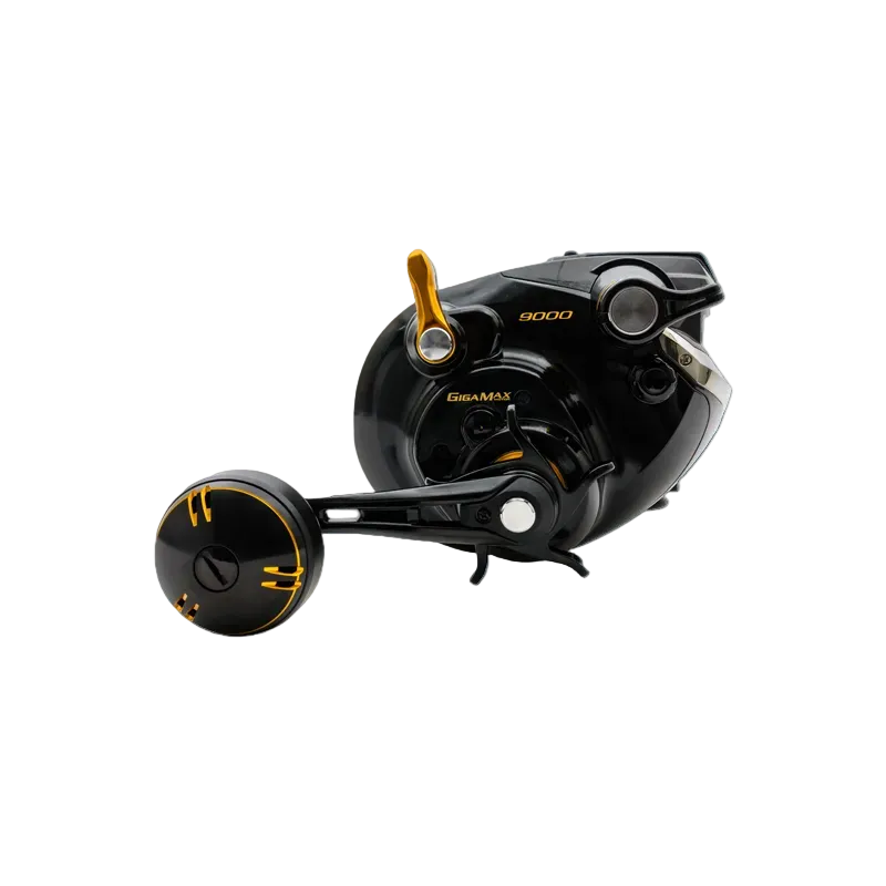 Load image into Gallery viewer, Shimano BeastMaster 9000B side view showing GIGA-MAX motor housing and gold power lever
