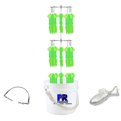 FISHRAZR Bucket Dredge with (21) 9" Squid