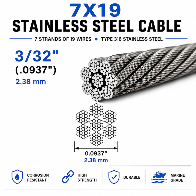 Load image into Gallery viewer, Stainless Steel Cable (Sold by the Foot) 3/32" - 7x19
