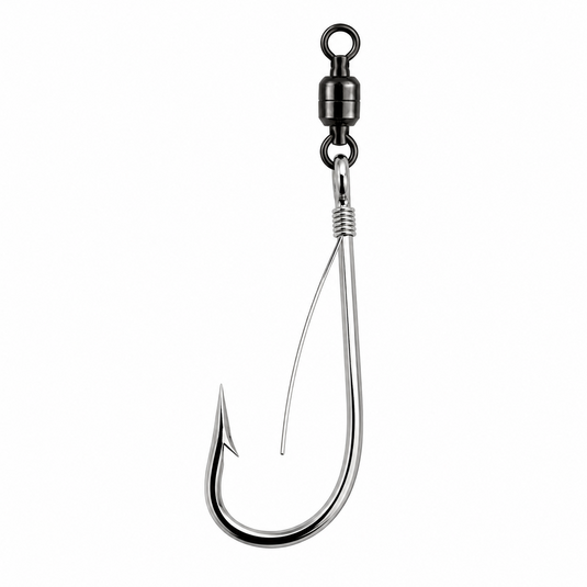 Limerick 12/0 strip hook with ball bearing swivel and monel pin-rig for offshore trolling