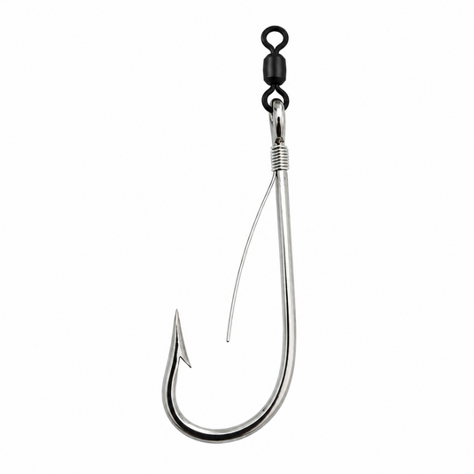 Limerick 12/0 strip hook with barrel swivel and monel pin-rig for offshore trolling