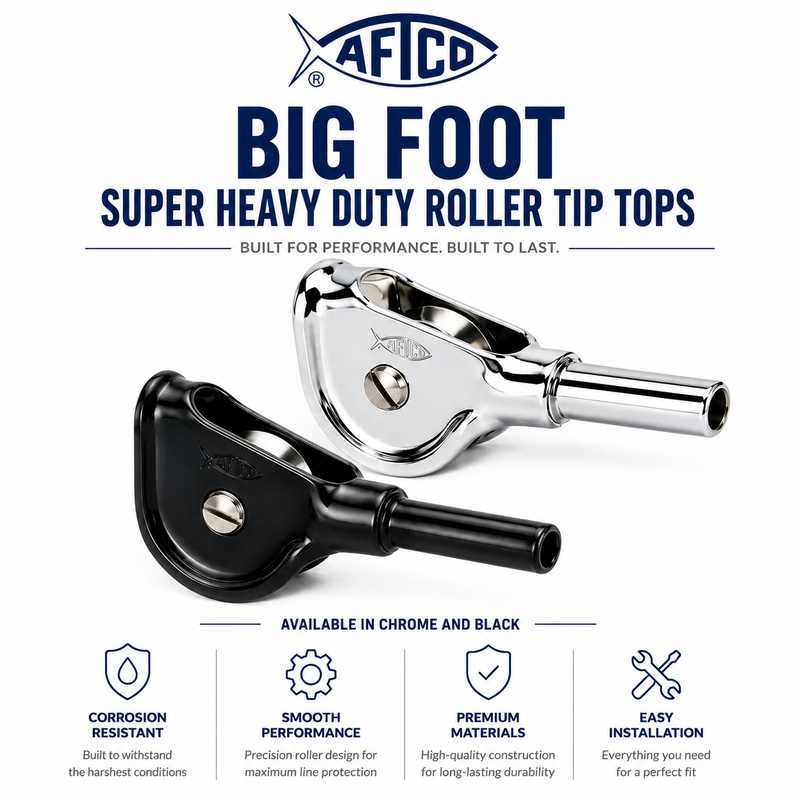 Load image into Gallery viewer, AFTCO Big Foot Super Heavy Duty Roller Tip Tops in black and chrome
