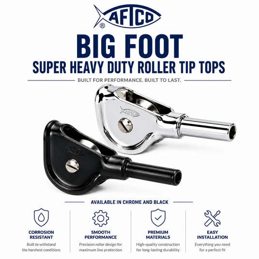 AFTCO Big Foot Super Heavy Duty Roller Tip Tops in black and chrome