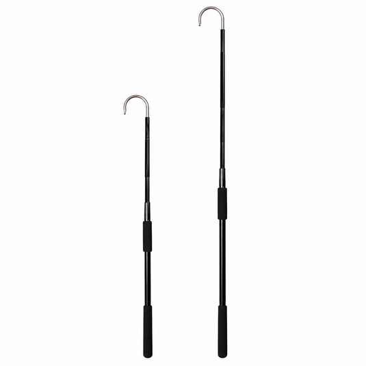 AFTCO Fixed Gaffs in two sizes with black shafts, black grips and stainless steel hooks