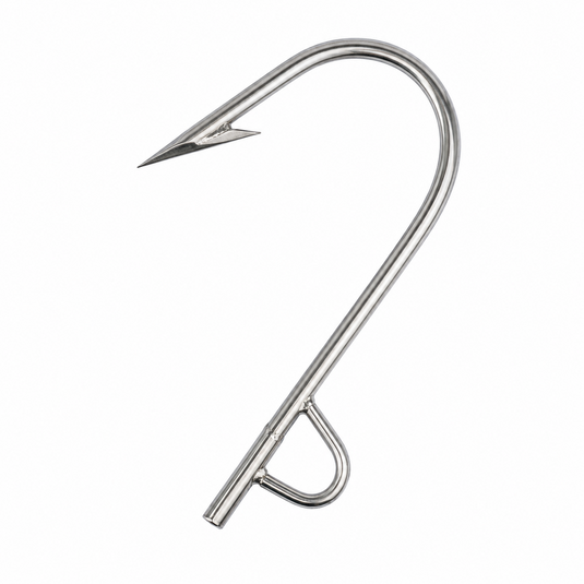 AFTCO Flying Gaff Hook in stainless steel with barb and attachment loop for offshore fishing