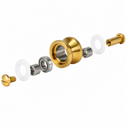 AFTCO gold roller guide replacement assembly with roller, bearing, washers and hardware
