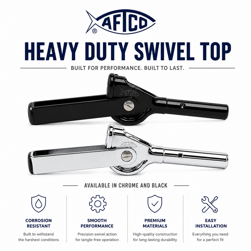 Load image into Gallery viewer, AFTCO Heavy Duty Swivel Top in black and chrome for offshore fishing rods
