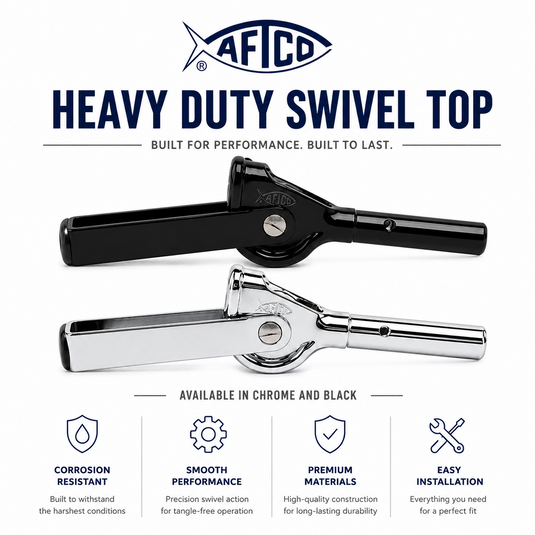 AFTCO Heavy Duty Swivel Top in black and chrome for offshore fishing rods