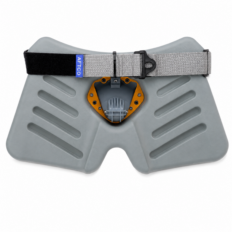 Load image into Gallery viewer, Back view of AFTCO Large Fighting Belt in gold with gray padding and adjustable strap
