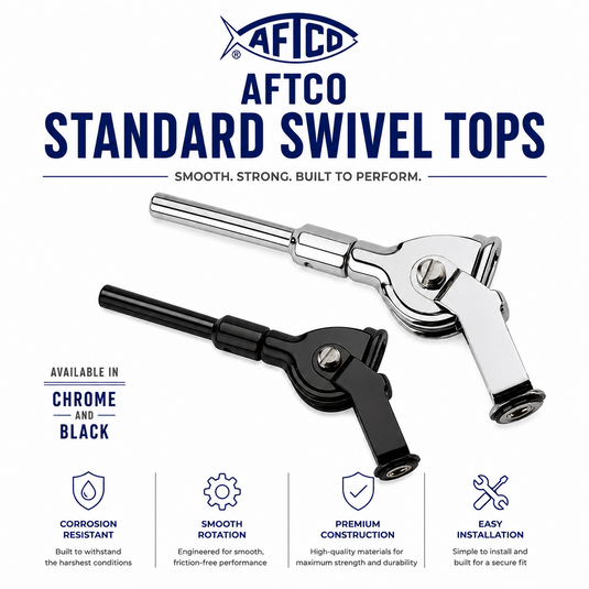 AFTCO Standard Swivel Tops in black and chrome for offshore fishing rods