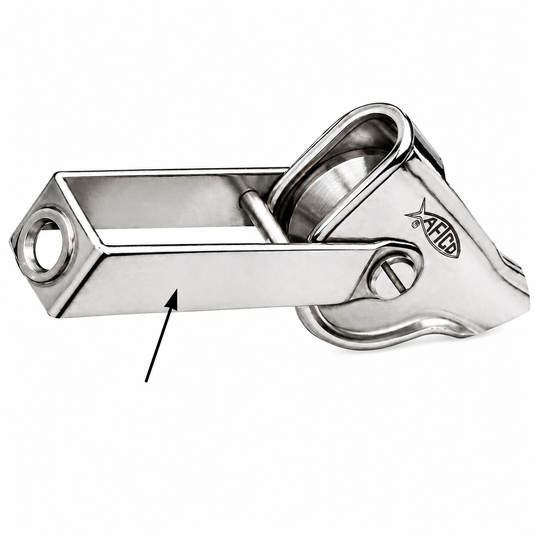 AFTCO STBAIL2 chrome roller guide bail replacement with arrow showing the bail arm