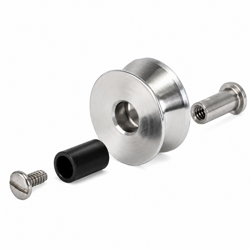 Load image into Gallery viewer, AFTCO STOPA1CRM Swivel Top Roller Replacement Assembly in chrome with roller, bushing, pin and screw
