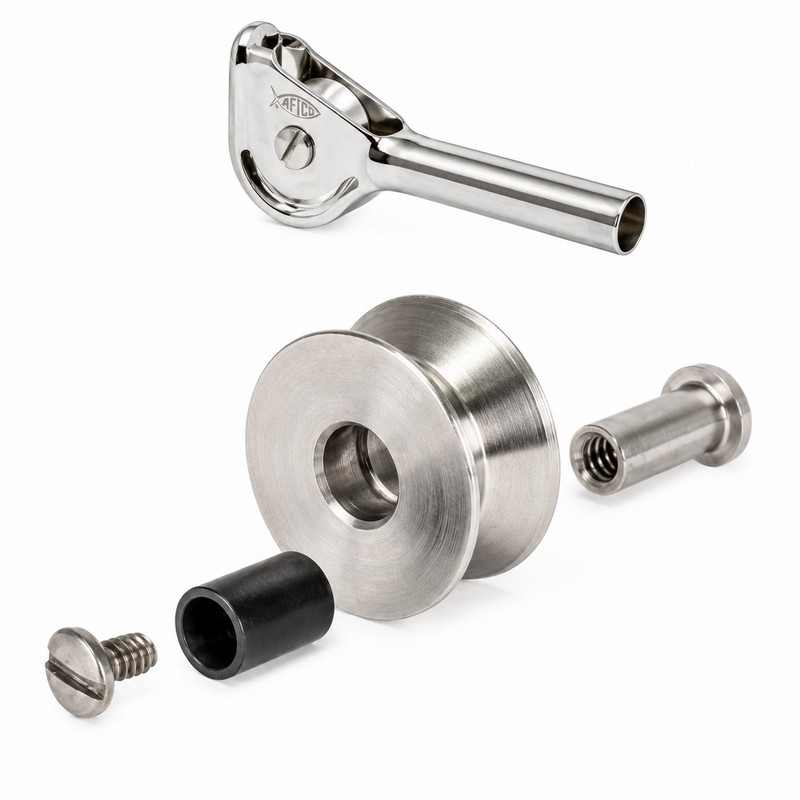Load image into Gallery viewer, AFTCO stainless steel tip top with complete roller replacement assembly and mounting hardware
