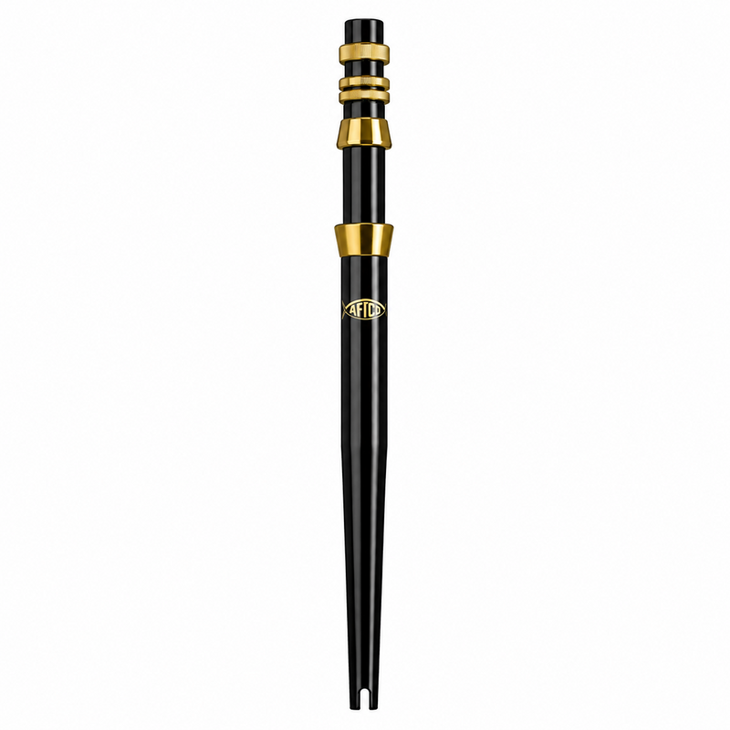 Load image into Gallery viewer, AFTCO Unibutt Rod Butt in black with gold hardware for offshore fishing rods
