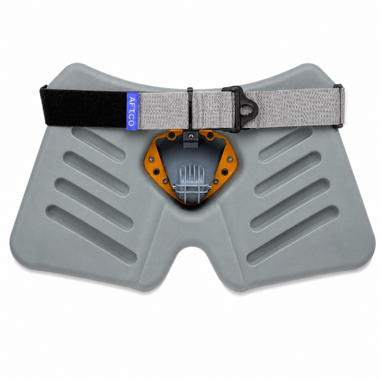 Back view of AFTCO XL Fighting Belt in gold with gray padding and adjustable strap