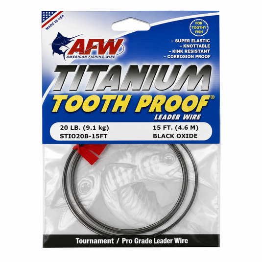AFW Titanium Tooth Proof 20 lb black oxide leader wire 15 ft