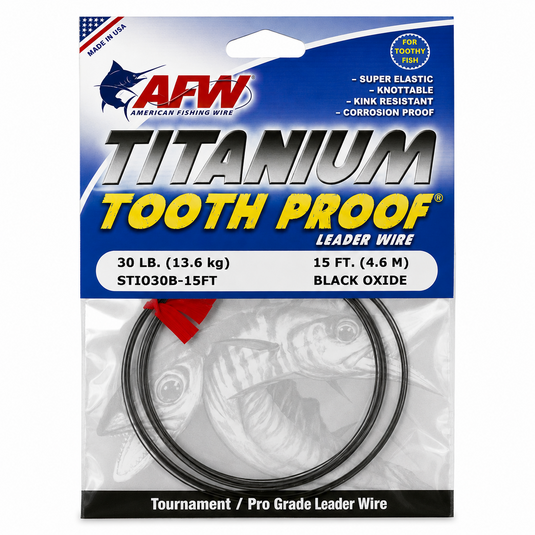 AFW Titanium Tooth Proof 30 lb black oxide leader wire 15 ft