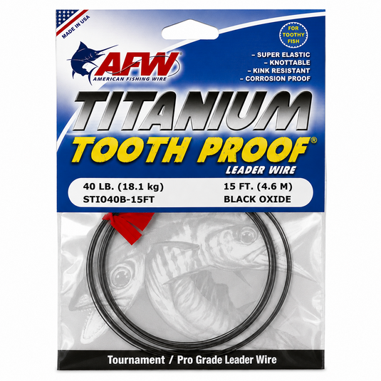 AFW Titanium Tooth Proof 40 lb black oxide leader wire 15 ft
