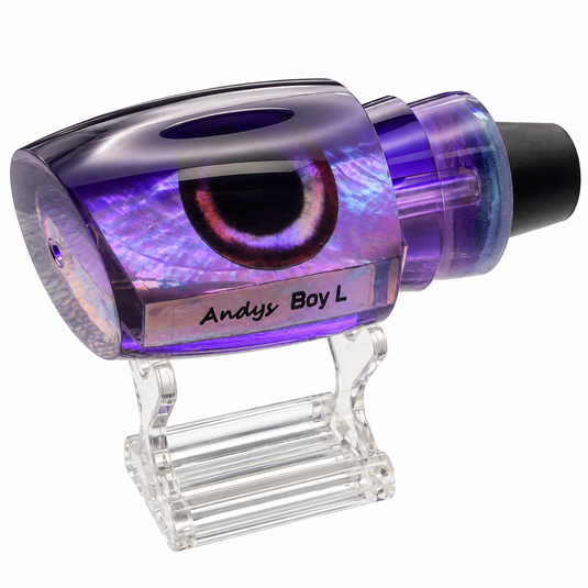 Andy’s Boy L Dark Purple/Black Back / Neon Purple Bottom with White MOP insert angled view