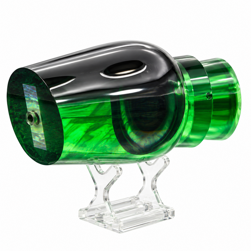 Load image into Gallery viewer, Andy’s Not a Sumo Black Green Back Neon Green Bottom offshore trolling lure head with White Mother of Pearl insert

