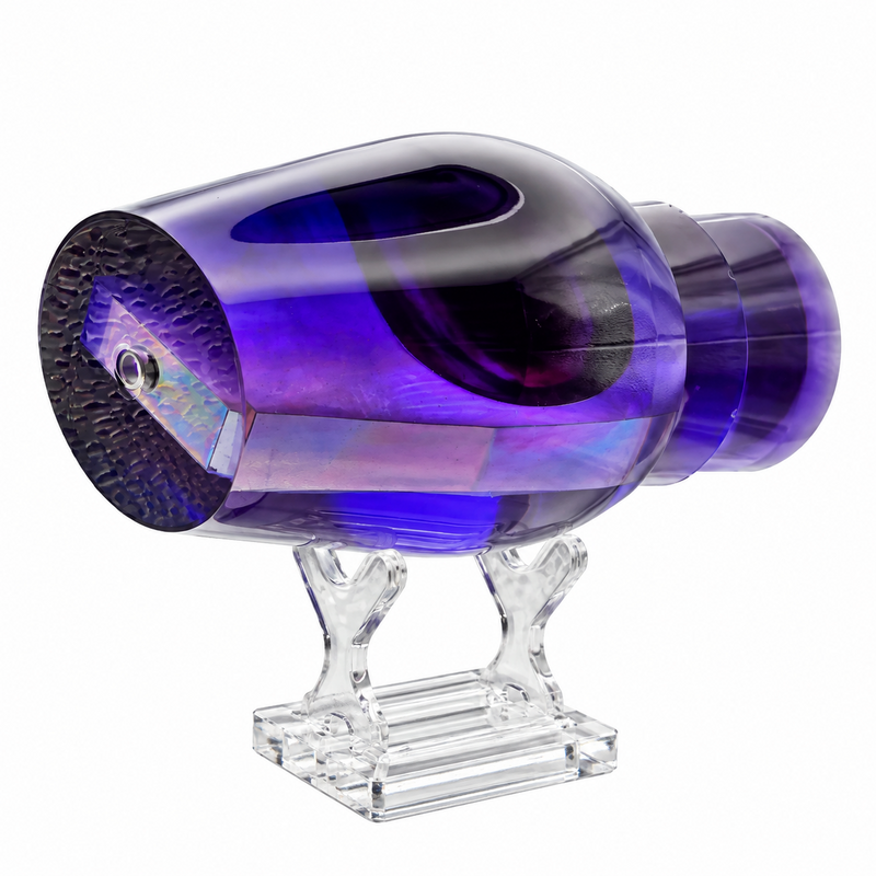 Load image into Gallery viewer, Angled view of Andy’s Not a Sumo Blue Back Purple Belly offshore trolling lure head with White MOP insert
