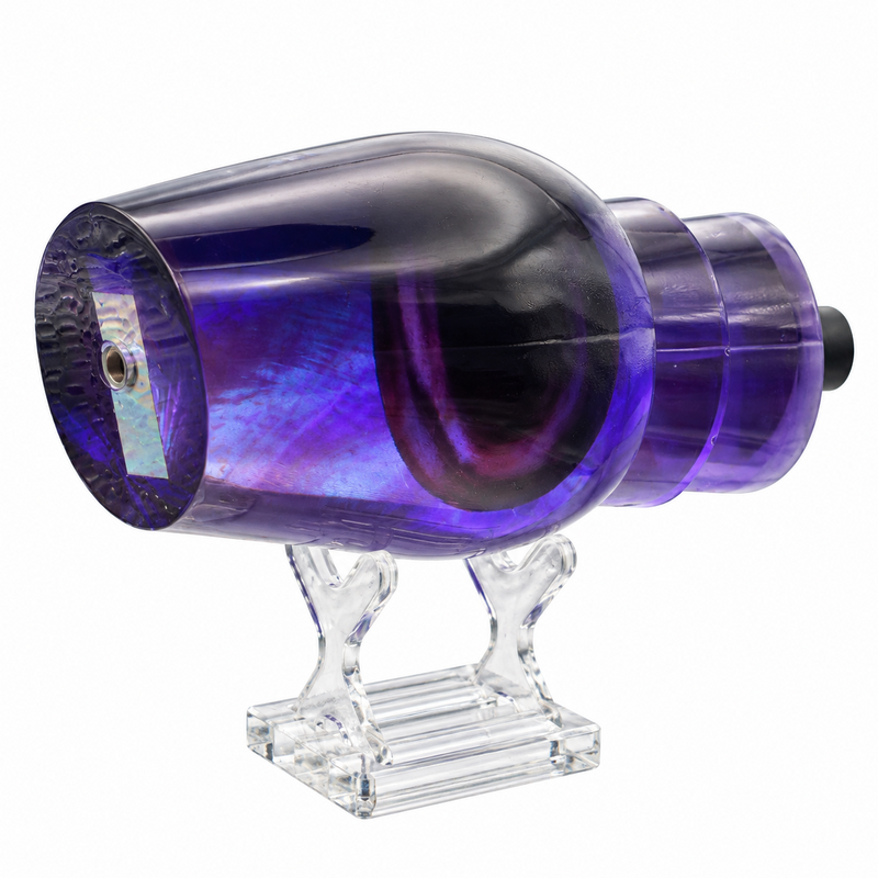 Load image into Gallery viewer, Front angled view of Andy’s Not a Sumo Blue Back Purple Belly offshore trolling lure head with White MOP insert
