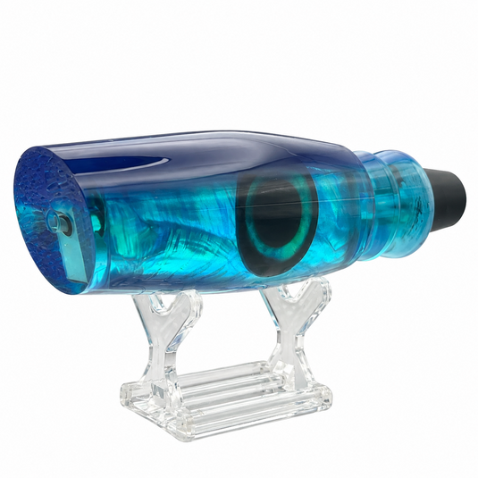 Andy’s The Bermuda Legend Blue Back Blue Belly White Mother of Pearl trolling lure head front angle