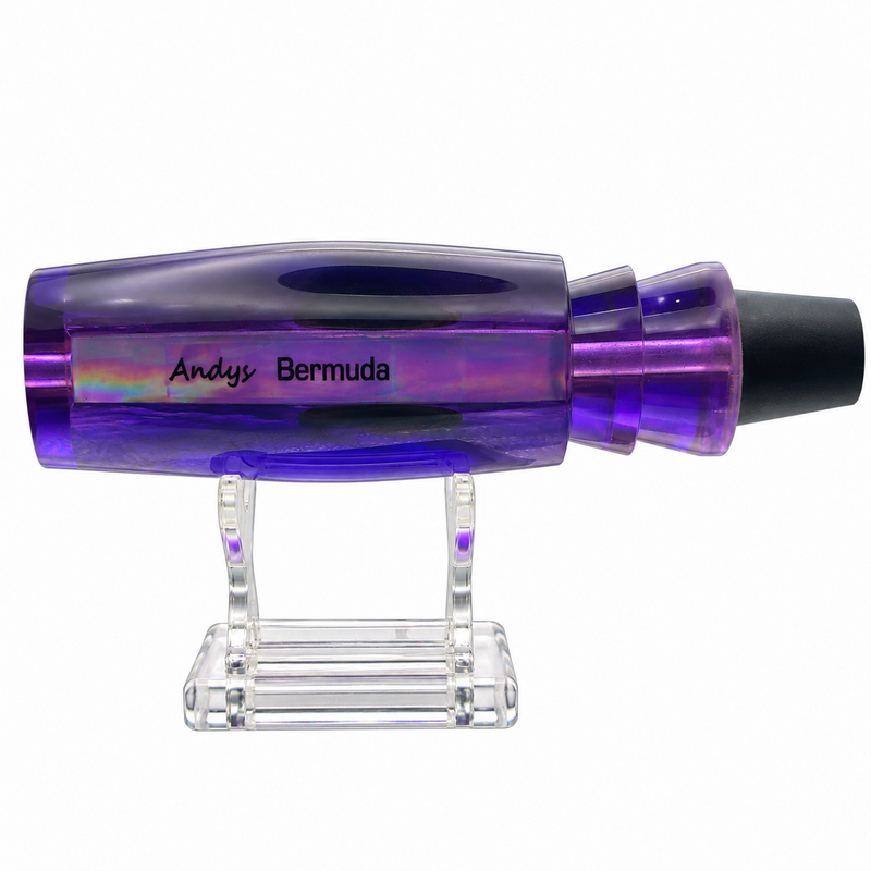Load image into Gallery viewer, Andy’s The Bermuda Legend Blue Back Purple Belly White Mother of Pearl trolling lure head bottom view

