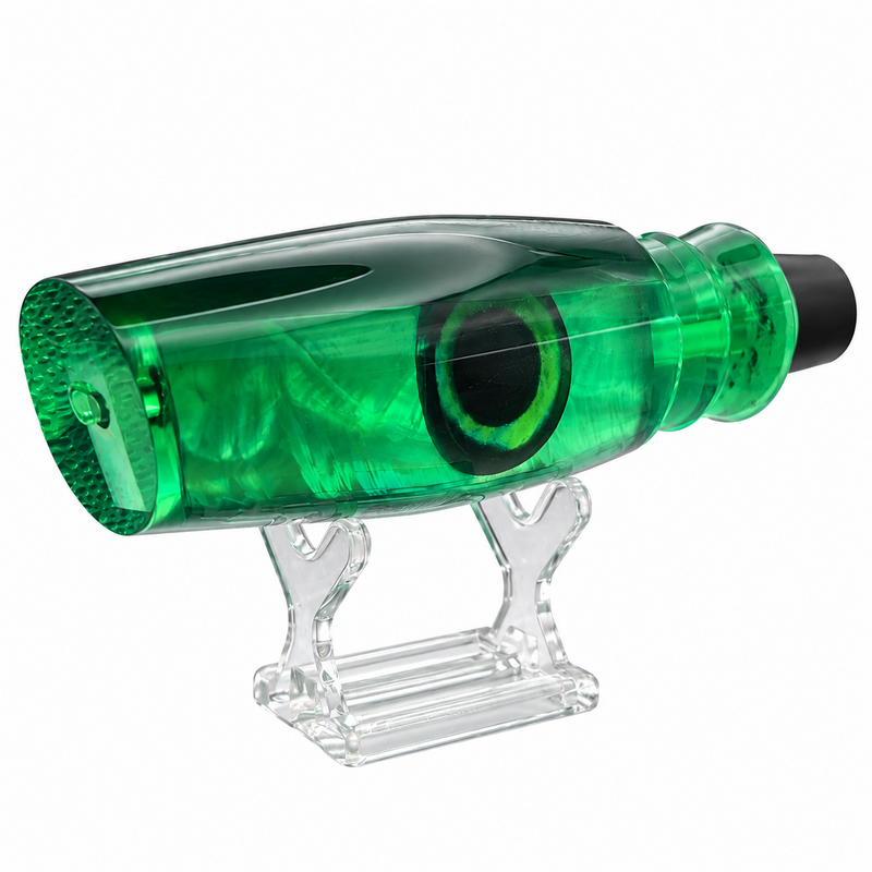 Load image into Gallery viewer, Andy’s The Bermuda Legend green Mother of Pearl trolling lure head front angle
