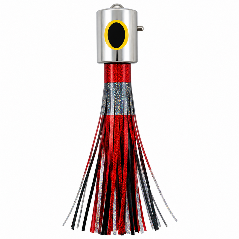 Load image into Gallery viewer, Ballyhood Cowbell Trolling Lure Red Black and Silver - Offshore Fishing Lure
