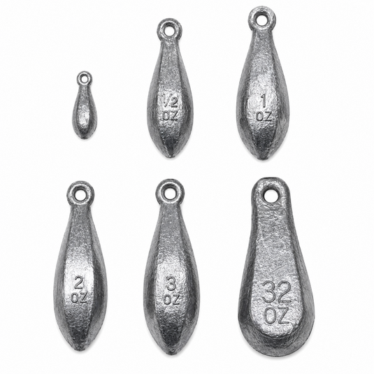 Assorted bank sinkers fishing weights in multiple sizes