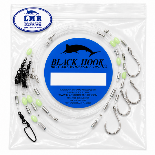 Black Hook 5 hook deep drop rig with clear leaders, circle hooks and glow beads in package