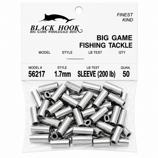 Black Hook aluminum crimp sleeves 1.7mm 200 lb test 50 pack for big game fishing