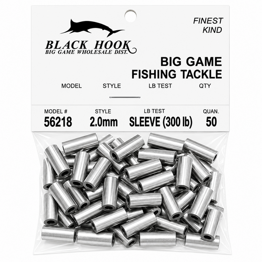 Black Hook aluminum crimp sleeves 2.0mm 300 lb test 50 pack for big game fishing