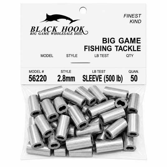 Black Hook aluminum crimp sleeves 2.8mm 500 lb test 50 pack for big game fishing