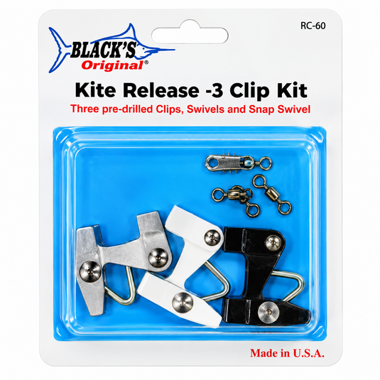 Black's Original RC-60 kite fishing release 3 clip kit with swivels and snap swivel