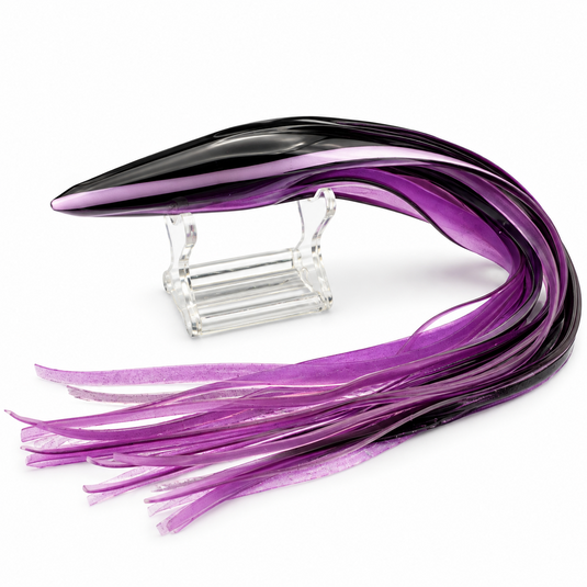 Blue Ocean 100 replacement lure skirt with black top, light white stripe and clear purple bottom