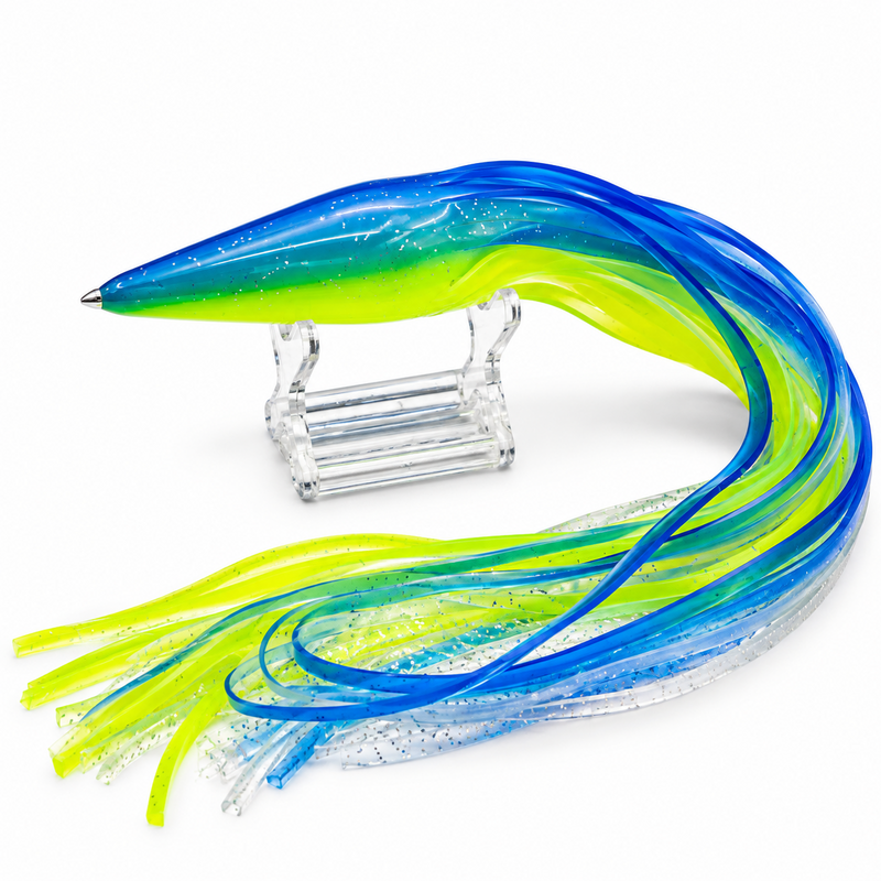 Load image into Gallery viewer, Blue Ocean 121 replacement lure skirt with clear blue-green glitter top and yellow-green glitter bottom
