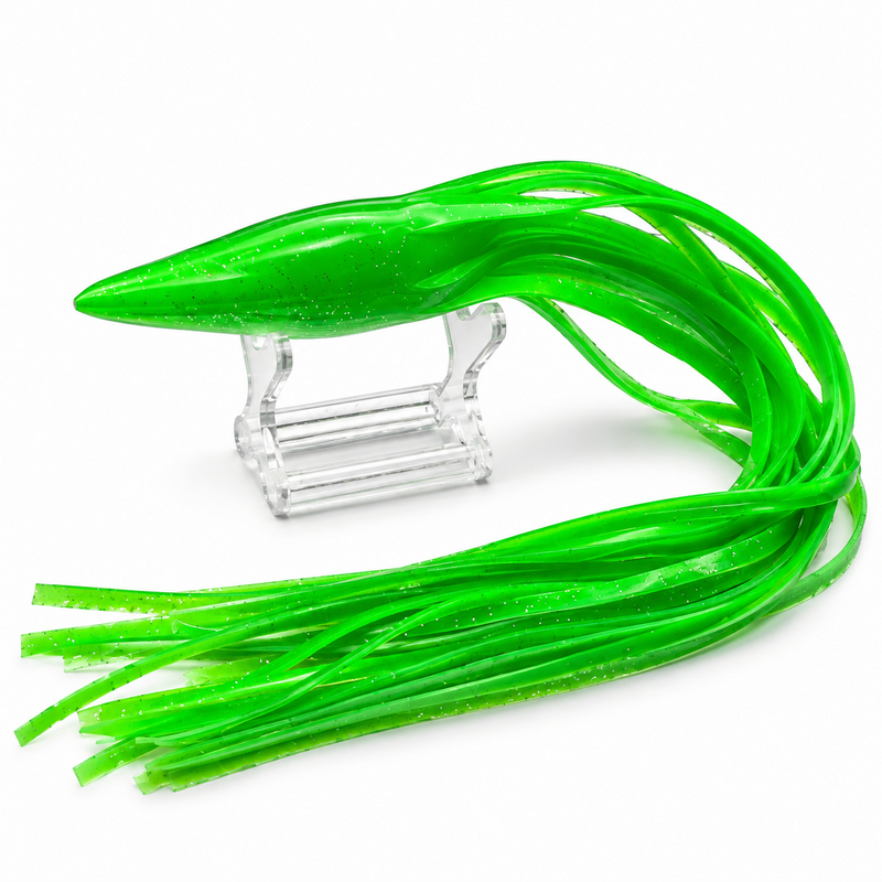 Load image into Gallery viewer, Blue Ocean 13 neon green replacement lure skirt with silver glitter
