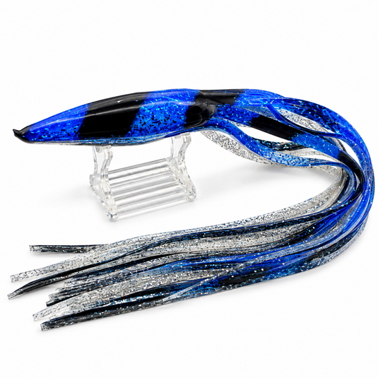 Blue Ocean 166 Blue Aurora replacement lure skirt with black horizontal lines and silver glitter