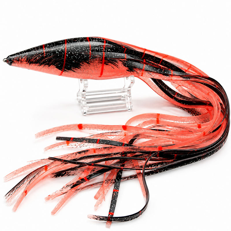 Load image into Gallery viewer, Blue Ocean 168 clear root beer replacement lure skirt with black scuffed top and orange horizontal stripes
