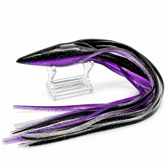 Blue Ocean 440 black replacement lure skirt with light purple glitter and light silver glitter