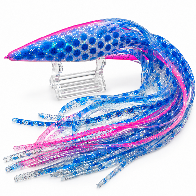 Load image into Gallery viewer, Blue Ocean BB113 clear blue spot and pink replacement lure skirt with holographic silver glitter
