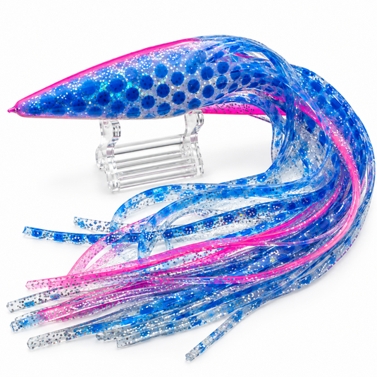 Blue Ocean BB113 clear blue spot and pink replacement lure skirt with holographic silver glitter