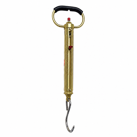 Chatillon 50lb brass fishing scale with tell-tale ring and open hook — IGFA certifiable for offshore tournament fishing