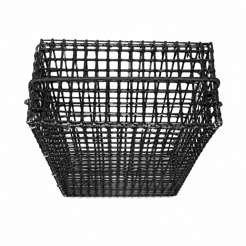 Load image into Gallery viewer, A black metal wire basket with a square shape and open top, shown on a plain white background.
