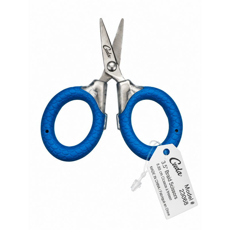 Load image into Gallery viewer, Cuda 3-inch Micro Braid Scissors model 23068 with blue non-slip handles

