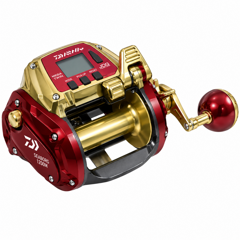 Load image into Gallery viewer, Daiwa Seaborg 1200M MegaTwin electric reel angle view for deep drop and offshore fishing
